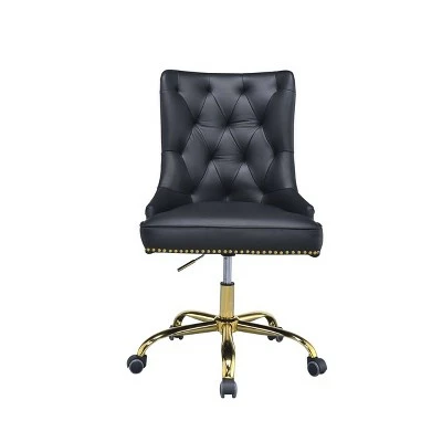 Leatherette Swivel Office Chair with Adjustable Height and Metal Base Black/Gold - Benzara 4 Leatherette Swivel Office Chair with Adjustable Height and Metal Base Black/Gold - Benzara - Image 2