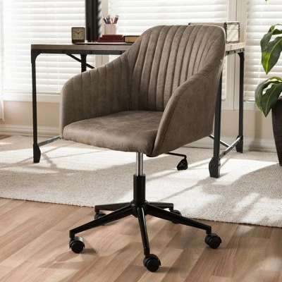 Maida Midcentury Modern Fabric Upholstered Office Chair Light Brown - Baxton Studio 8 Maida Midcentury Modern Fabric Upholstered Office Chair Light Brown - Baxton Studio - Image 6