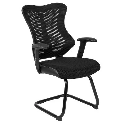 40.5" Designer Mesh Sled Base Side Reception Chair Black - Riverstone Furniture 3 40.5" Designer Mesh Sled Base Side Reception Chair Black - Riverstone Furniture
