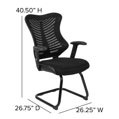 40.5" Designer Mesh Sled Base Side Reception Chair Black - Riverstone Furniture 4 40.5" Designer Mesh Sled Base Side Reception Chair Black - Riverstone Furniture - Image 2