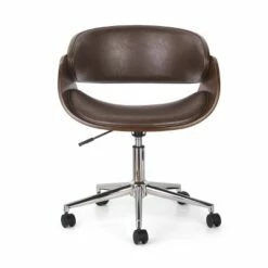 Brinson Mid-Century Modern Upholstered Swivel Office Chair - Christopher Knight Home Cognac Brown/walnut -Office Chairs Sales Shop unnamed file 914