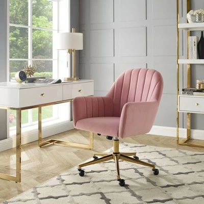 Channeled Back Velvet Office Chair - HomeFare Blush 3 Channeled Back Velvet Office Chair - HomeFare Blush