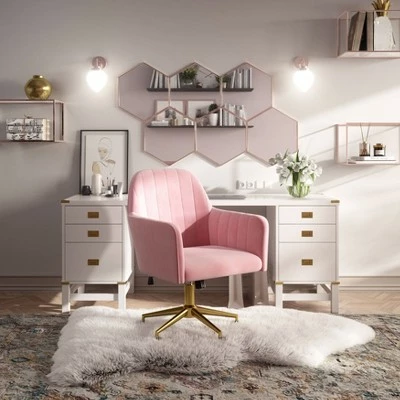 Channeled Back Velvet Office Chair - HomeFare Blush 8 Channeled Back Velvet Office Chair - HomeFare Blush - Image 6
