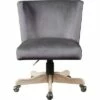 Swivel Office Chair with Fabric Upholstery and Wooden Star Base Gray - Benzara