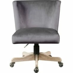Swivel Office Chair with Fabric Upholstery and Wooden Star Base Gray - Benzara