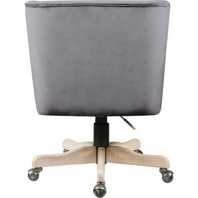 Swivel Office Chair with Fabric Upholstery and Wooden Star Base Gray - Benzara 5 Swivel Office Chair with Fabric Upholstery and Wooden Star Base Gray - Benzara - Image 3