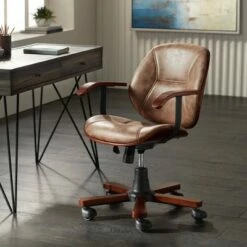 55 Downing Street Julian Walnut Veneer and Steel Adjustable Swivel Office Chair
