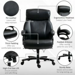 Vinsetto High Back Home Office Chair Adjustable Swivel Executive Chair PU Leather Ergonomic Computer Task Seat with Padded Armrests Adjustable Height -Office Chairs Sales Shop unnamed file 9653