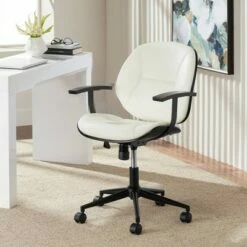 55 Downing Street Julian White Fabric and Steel Adjustable Swivel Office Chair